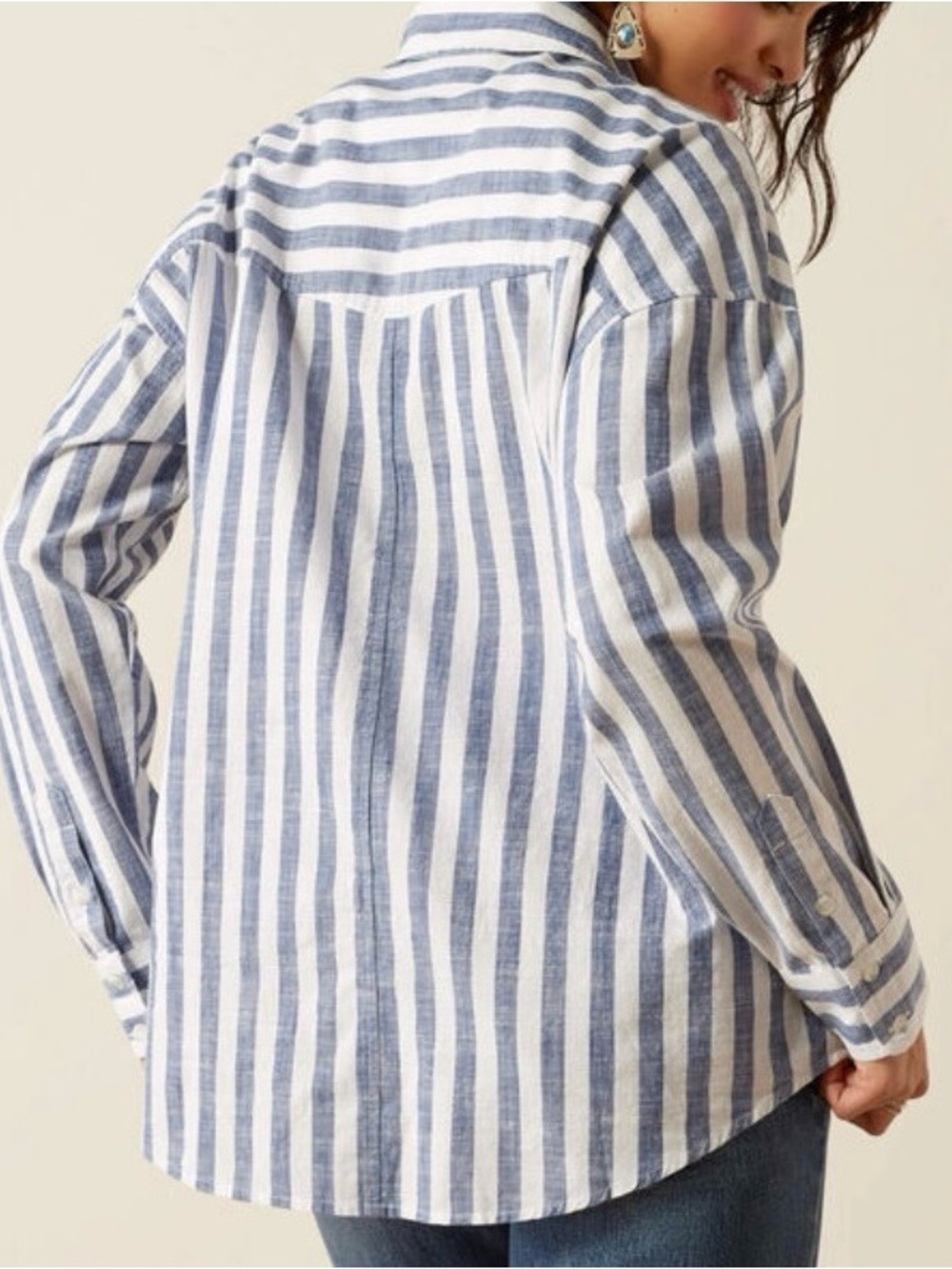 Ariat Navy and White Striped Button-Up Shirt - Picture 6 of 8